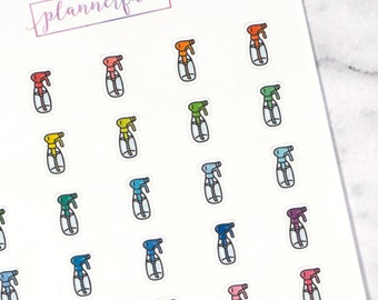 Spray Bottle Planner Stickers | Cleaning, Chore Doodles Mini Doodle Icons (35 Stickers Per Sheet) Cute & Colourful