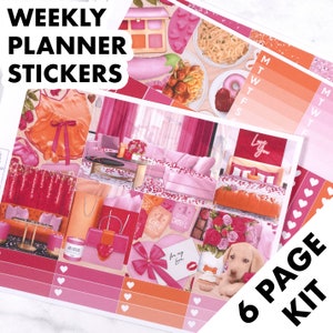 Kit hebdomadaire d'autocollants pour agenda Pillow Talk pour la Saint-Valentin pour agendas verticaux de 1,5 pouce (7 x 9, B6, A5) Autocollants fonctionnels et décoratifs inclus SVK