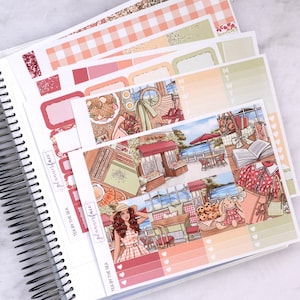 Kit di adesivi settimanali Tea By The Sea per la pianificazione verticale (7x9, B6 A5) / 6+ pagine di adesivi funzionali e decorativi per pianificatori, conservazione dei ricordi