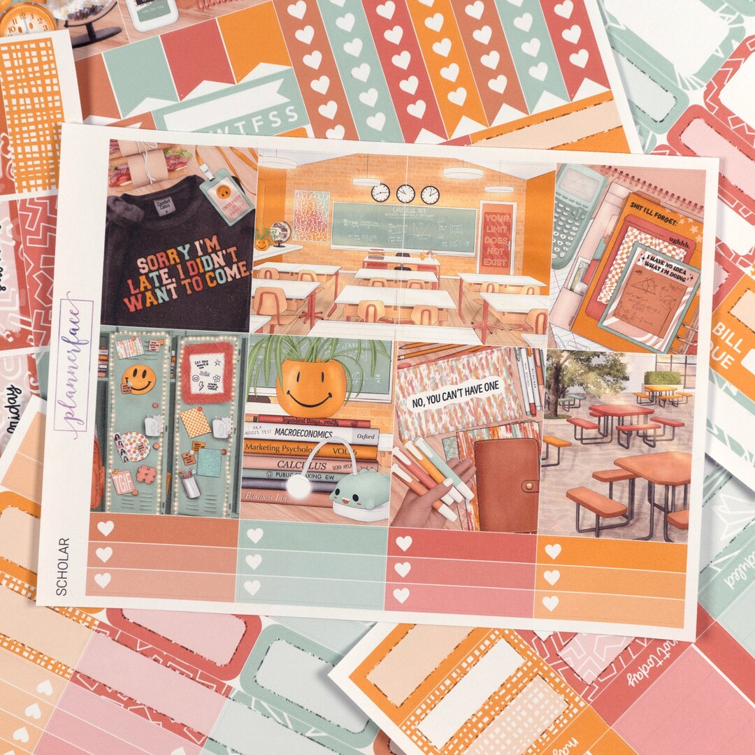 Scholar Back to School Planner Sticker Weekly Kit for 1.5 Inch Vertical ...