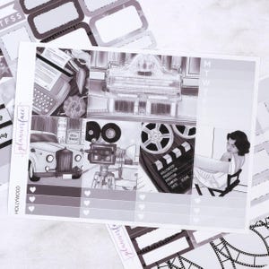 Kit settimanale Hollywood Mini / Adesivi TEMA per pianificatori verticali, set decorativo e funzionale da 4 pagine per la pianificazione o la conservazione dei ricordi