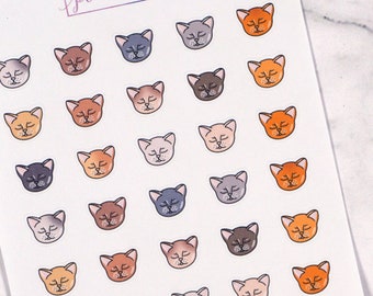 Pet Cat Planner Stickers | Kitten Mini Doodle Icons (35 Stickers Per Sheet) Cute & Colourful