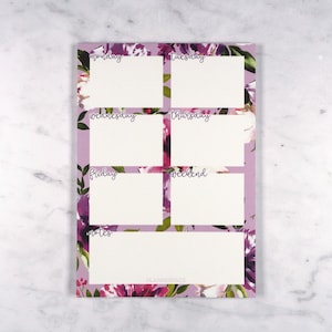 A5 Floral Weekly Notepad | Weekly planner pad, Meal planning notepad, Grocery list, Gift for student, mother, wife, girlfriend, Desk pad