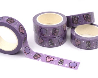 Witchy | Silver Foiled Doodle Washi Tape | Plannerface Decorative Tape, Cute Stationery, Planner Tape, Scrapbooking