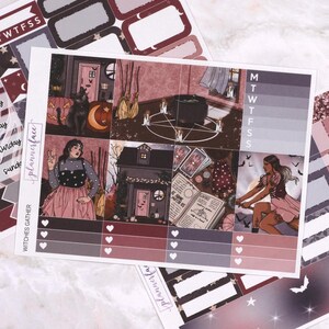Kit settimanale "Witches Gather Mini" / Adesivi di Halloween per pianificatori verticali, set decorativo e funzionale da 4 pagine per la pianificazione o la conservazione dei ricordi