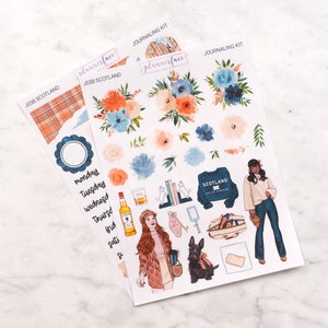 Kit di journaling scozzese per bullet journal e quaderni, set di adesivi per scrapbooking, set di decorazioni per pianificatore giornaliero con fiori