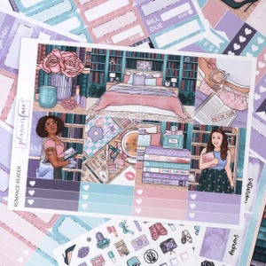 Kit d'autocollants hebdomadaires Romance Reader pour aménagement vertical (7 x 9, B6 A5) | Plus de 6 pages d'autocollants fonctionnels et décoratifs pour agenda, pour garder la mémoire