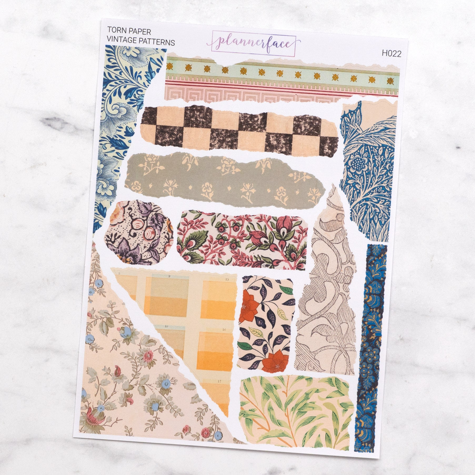 Vintage Bold Pattern Torn Paper Edge Journalling Stickers for Bullet ...