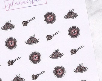 Spaghetti Pasta Planner Stickers | Italian Cuisine, Takeaway or Restaurant Mini Doodle Icons (35 Stickers Per Sheet) Cute & Colourful