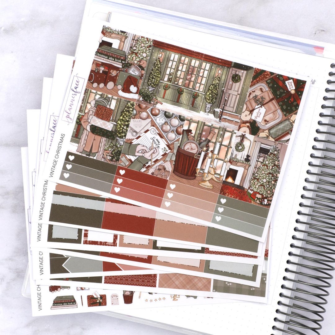 Vintage Christmas Weekly Sticker Kit for Vertical Planning (7x9, B6 A5 ...