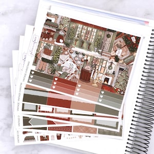 Kit d'autocollants hebdomadaires de Noël vintage pour aménagement vertical (7 x 9, B6 A5) | Plus de 6 pages d'autocollants fonctionnels et décoratifs pour agenda, scrapbooking