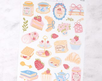 Afternoon Tea Decorative Journalling Stickers for Bullet Journals & Notebooks, Scrapbooking Sticker Sheet, Cute Aesthetic Illustrations