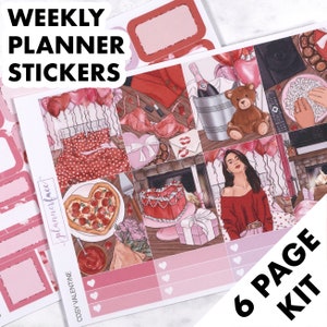 Cosy Valentine Love Planner Sticker Weekly Kit voor 1,5 inch verticale planners (7x9, B6, A5) Functionele en decoratieve stickers inbegrepen - SVK