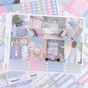 Snowy Winter Cute Planner Sticker Weekly Kit voor 1,5 inch verticale planners (7x9, B6, A5) Functionele en decoratieve stickers inbegrepen - SVK
