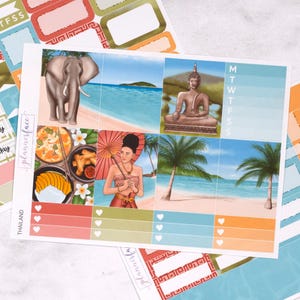 Kit settimanale mini Thailandia / Adesivi da viaggio estivi per planner verticali, set decorativo e funzionale da 4+ pagine per la pianificazione o la conservazione dei ricordi
