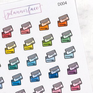 Creditcardplannerstickers | Factuurbetaling, winkelen, budgetteren Mini Doodle-pictogrammen (35 stickers per vel) Leuk en kleurrijk