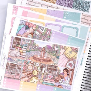 Kit d'autocollants hebdomadaires Spring Village pour aménagement vertical (7 x 9, B6 A5) | 7 pages d'autocollants fonctionnels et décoratifs pour agenda, pour garder la mémoire