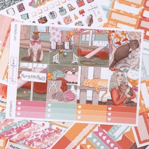 Kit di adesivi settimanali Let's Pawty (Gatto) per la pianificazione verticale (7x9, B6 A5) / 6+ pagine di adesivi decorativi funzionali per pianificatori, conservazione dei ricordi