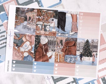 Winter Fair Mini Weekly Kit | Christmas Stickers for Vertical Planners, 4+ Page Decorative & Functional Set for Planning or Memory Keeping