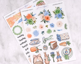 Bunny Party Easter Journalling Kit for Bullet Journals & Notebooks, Scrapbooking Sticker Set, Daily Planner Decoration Bundle with Florals