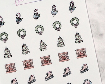 Festive Sampler Christmas Planner Stickers | Winter, Xmas Mini Doodle Icons (35 Stickers Per Sheet) Cute & Colourful