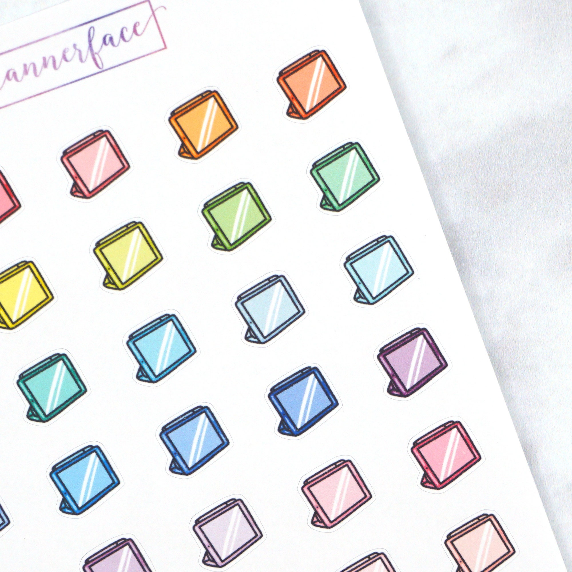 Drawing Tablet Planner Stickers | Computer, Work, Art Mini Doodle Icons (35 Stickers Per Sheet) Cute & Colourful