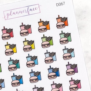 Fastfood Hamburger Planner Stickers | Uit eten, restaurant, afhalen, maaltijd Mini Doodle-pictogrammen (35 stickers per vel) Leuk en kleurrijk