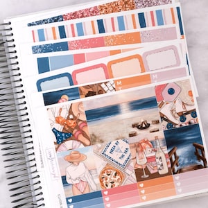 Kit di adesivi settimanali Summer Nights per la pianificazione verticale (7x9, B6 A5) / 7+ pagine di adesivi funzionali e decorativi per planner, per conservare i ricordi