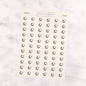 Adesivos transparentes Moon Mini Icon | 66 adesivos transparentes para agenda, planejamento funcional, minimalista, Hobonichi, preto transparente simples (T028)