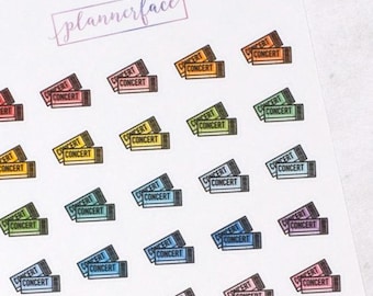 Concert Ticket Planner Stickers | Mini Doodle Icons (35 Stickers Per Sheet) Cute & Colourful