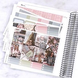 Kit d'autocollants hebdomadaires pour aménagement vertical Deck The Halls (7 x 9, B6 A5) | Plus de 6 pages d'autocollants fonctionnels et décoratifs pour agenda, pour garder la mémoire