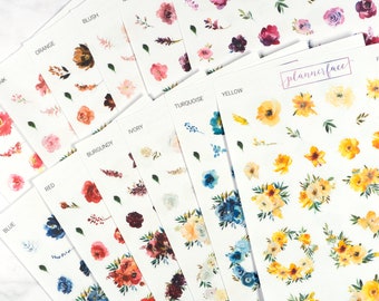 12 Sheet Floral Deco Bundle | Multicolour Layering Decorative Floral Stickers for Vertical Planners (M138)