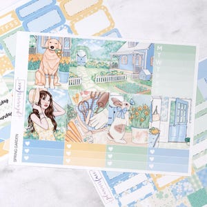 Kit settimanale Spring Garden Mini / Adesivi Anytime per pianificatori verticali, set decorativo e funzionale da 4 pagine per la pianificazione o la conservazione dei ricordi