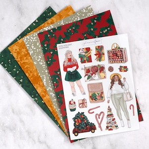 Holiday Shopping Christmas Junk Journal Set | Adhesive Patterned Papers & Deco Sticker Sheet for Scrapbooks, Planners, Crafts, Cardmaking