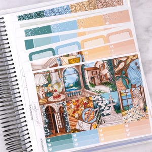 Kit di adesivi settimanali Golden Hour per la pianificazione verticale (7x9, B6 A5) / 7+ pagine di adesivi funzionali e decorativi per planner, per conservare i ricordi