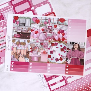 Kit settimanale Besties Mini / Adesivi Galentines per pianificatori verticali, set decorativo e funzionale da 4 pagine per la pianificazione o la conservazione dei ricordi