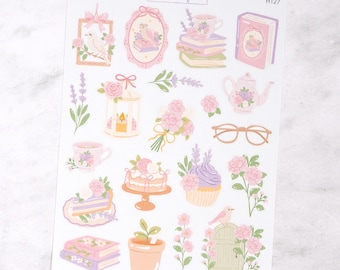 Bookish Garden Decorative Journalling Stickers for Bullet Journals & Notebooks, Scrapbooking Sticker Sheet, Cute Aesthetic Illustrations