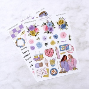 Matcha Love-dagboekkit voor Bullet Journals en notitieboeken, stickerset scrapbooking, decoratiebundel dagelijkse planner met bloemen