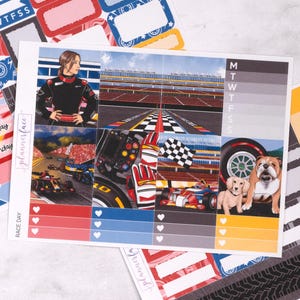 Miniweekset Race Day | Grand Prix-stickers voor verticale planners, decoratieve en functionele set van 4+ pagina's voor planning of geheugenopslag