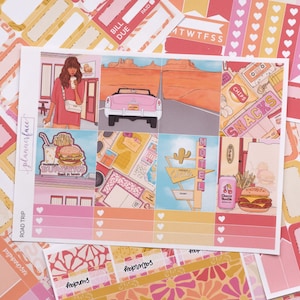 Kit d'autocollants hebdomadaires Road Trip pour planification verticale (7 x 9, B6, A5) | Plus de 6 pages d'autocollants fonctionnels et décoratifs pour agenda, pour garder la mémoire
