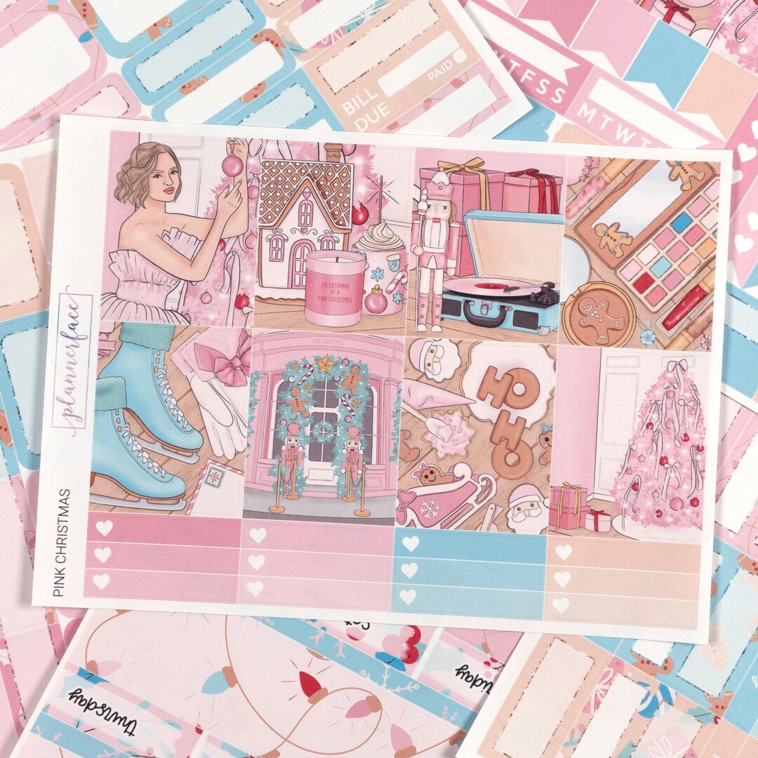 Pink Christmas Cute Planner Sticker Weekly Kit for 1.5 Inch Vertical ...