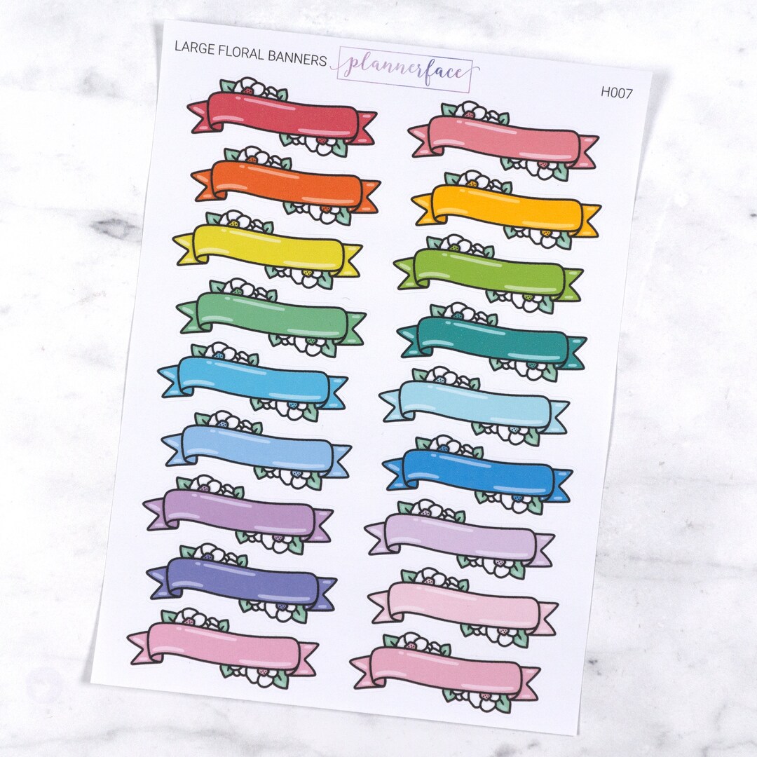 Large Floral Banner Stickers | Multicolour Rainbow Functional Stickers ...