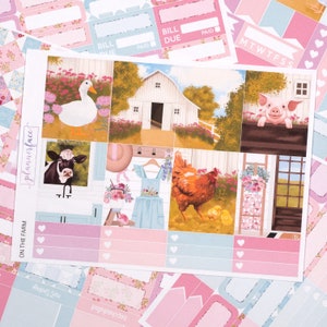 Kit di adesivi settimanali On The Farm per la pianificazione verticale (7x9, B6, A5) / 6+ pagine di adesivi funzionali e decorativi per agenda, conservazione della memoria