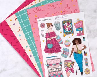 Plannerland Junk Journal Set | Adhesive Patterned Papers & Deco Sticker Sheet for Scrapbooks, Planners, Crafts, Cardmaking