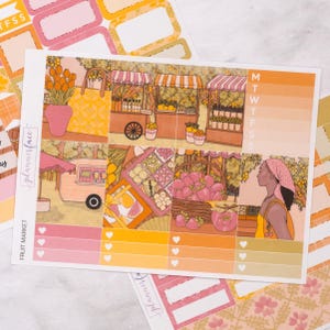 Kit settimanale Fruit Market Mini / Adesivi estivi per planner verticali, set decorativo e funzionale da 4+ pagine per la pianificazione o la conservazione dei ricordi