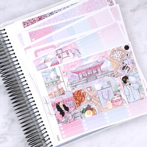 Kit d'autocollants hebdomadaires Seoul pour aménagement vertical (7 x 9, B6 A5) | Plus de 6 pages d'autocollants fonctionnels et décoratifs pour agenda, journal pour garder des souvenirs