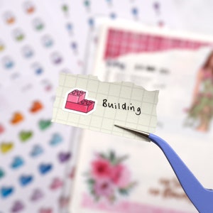 Etiquetas do planejador do bloco de tijolo de construção adesivos redondos | Toy Hobby Mini Doodle Icons (35 adesivos por folha) fofos e coloridos