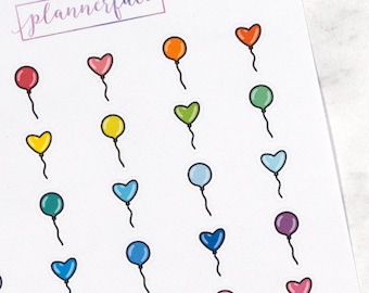 Birthday Balloon Planner Stickers | Party, Celebration Mini Doodle Icons (35 Stickers Per Sheet) Cute & Colourful