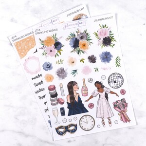 Funkelnde Wünsche, Journaling Kit für Bullet Journals & Notizbücher, Scrapbooking Aufkleber Set, Planer Dekoration Bundle mit Blumen Deko