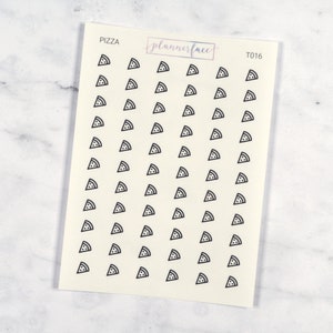 Adesivos transparentes de mini ícone de pizza | 66 adesivos de planejador transparente, planejamento funcional, minimalista, Hobonichi, preto transparente (T016)